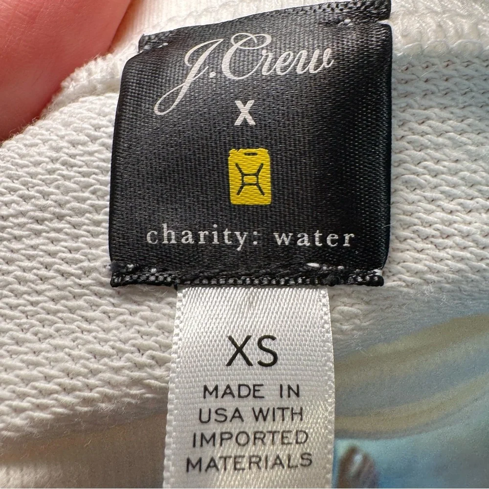 J Crew x Charity Water white,‎ crew neck sweatshirt size XS